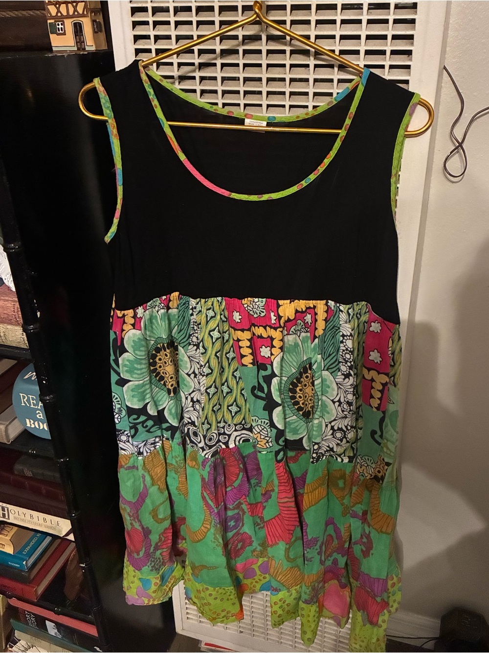 Black Tank Top dress with Multicolor Floral Patchwork